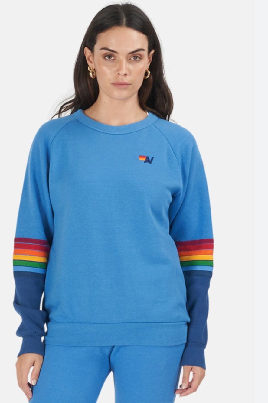 Aviator Nation rainbow stitch sweatshirt cobalt